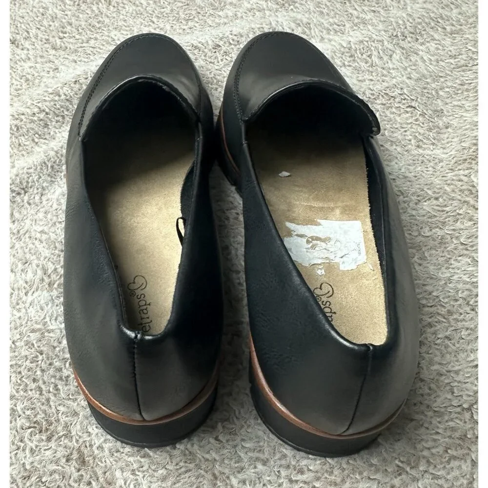 Bare Traps Women’s 11 M Black Loafers Wedge Heel Faux Leather Slip On Shoes NWOB